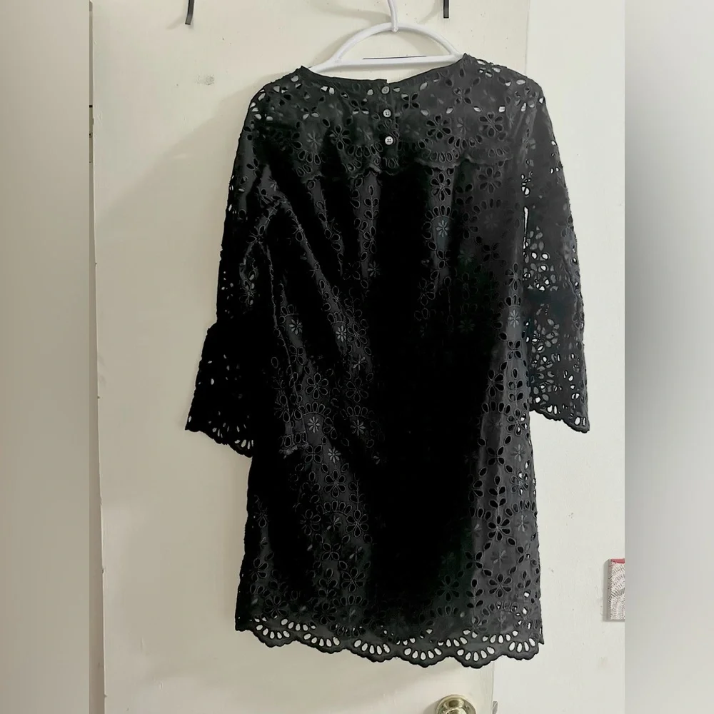 J.Crew Bell-sleeve Dress in Embroidered Eyelet size 2 black